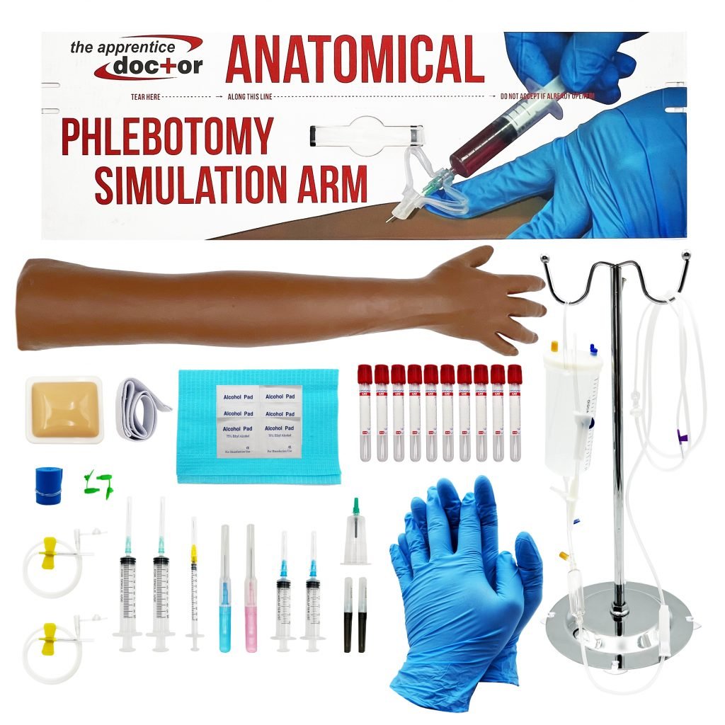 IV & Phlebotomy Practice Kit with Full Size Arm (Dark) Apprentice Doctor